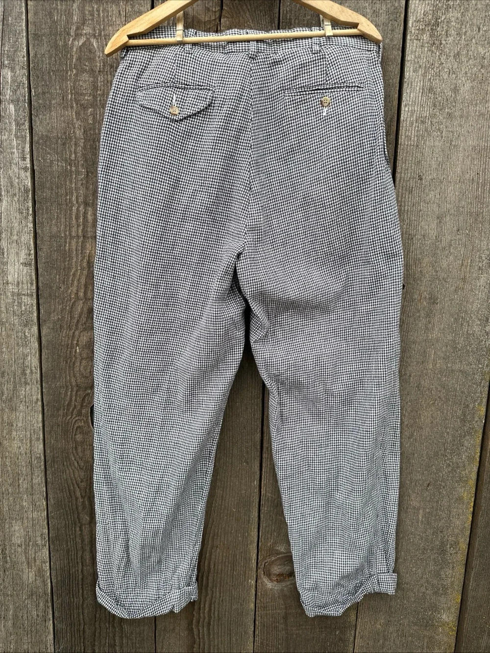 Vintage Polo Ralph Lauren Pleated Linen Cotton Pants 33x28 Houndstooth Trousers